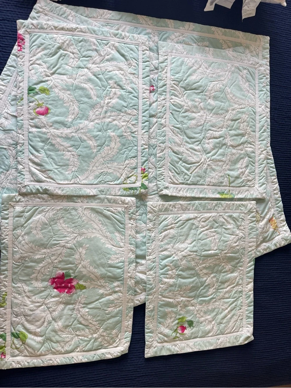 Yves Delorme Set Quilted Floral Parrot Pillow Sham Euro Boudoir French Cottage